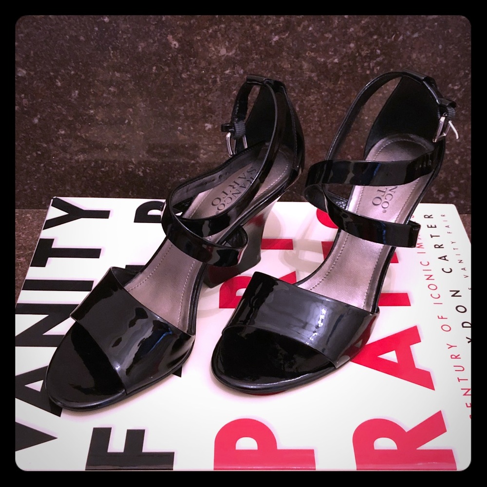 Franco Sarto Black Patent Leather Wedge 8.5